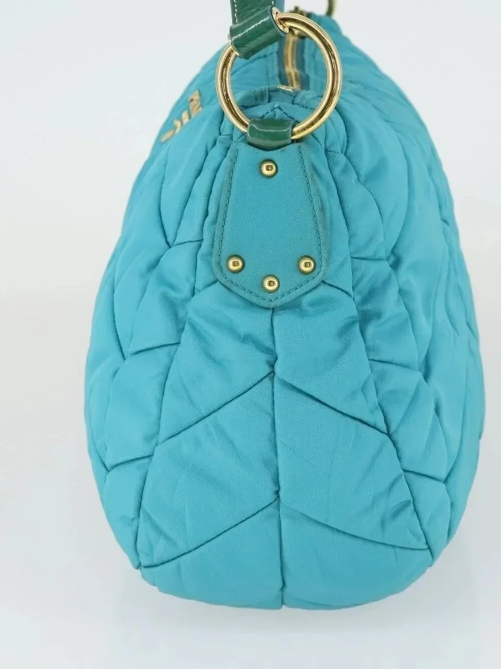 PRADA Shoulder Bag Nylon Blue Gold Auth